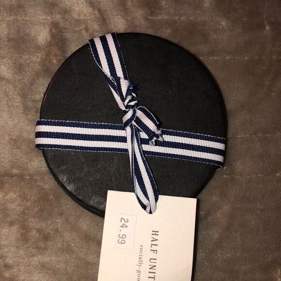 Half United Home Black Leather Coaster Set of 4 - Picture 1 of 5